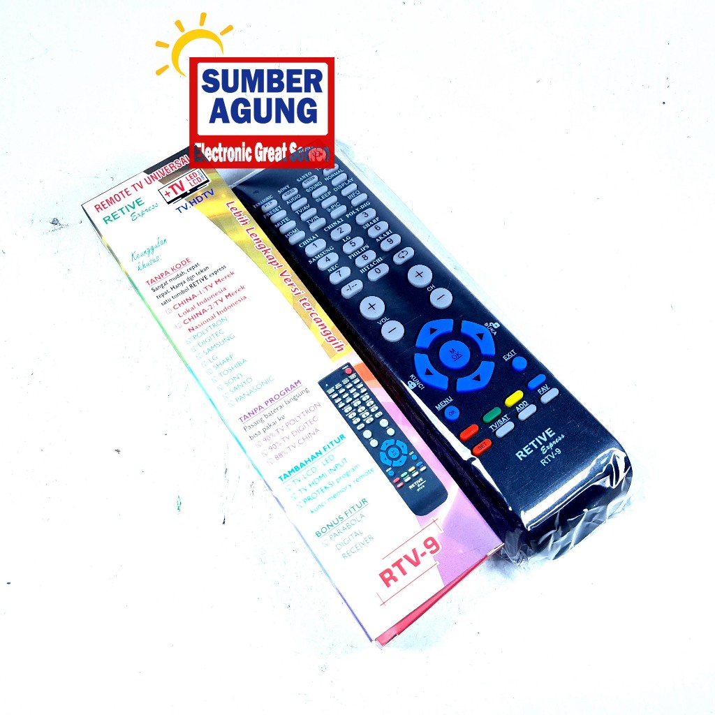 Remot TV Retive Express RTV9 Terbaru HD TV LED LCD Tanpa Kode Tanpa Program Bisa Parabola Digital Re
