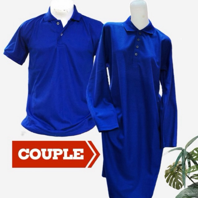 KAOS COUPLE POLO DRESS TUNIK BIRU BENHUR BIRU ELEKTRIK KAOS PASANGAN