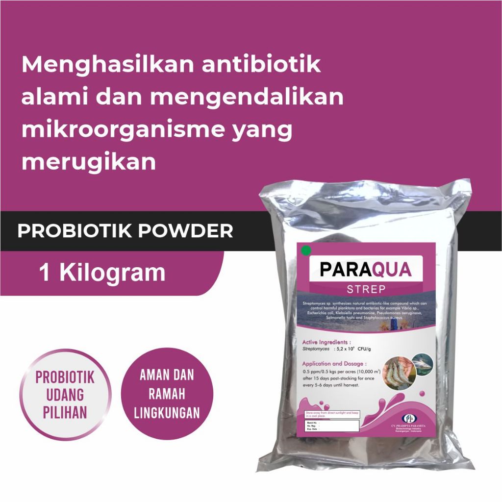 

Probiotik ikan dan Udang - Penghasil Streptomycin untuk Menghambat Mikroorganisme Merugikan - PARAQUA STREP (1 kg)