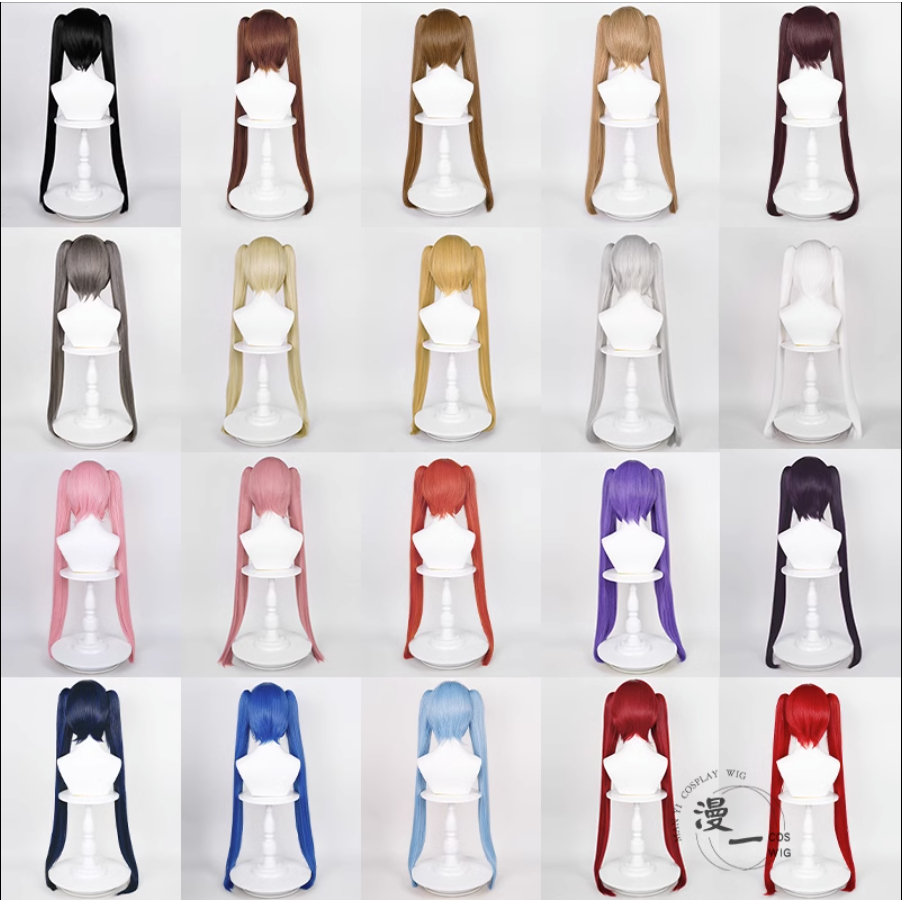 wig cosplay twintail 90 cm clip on kuncir import new
