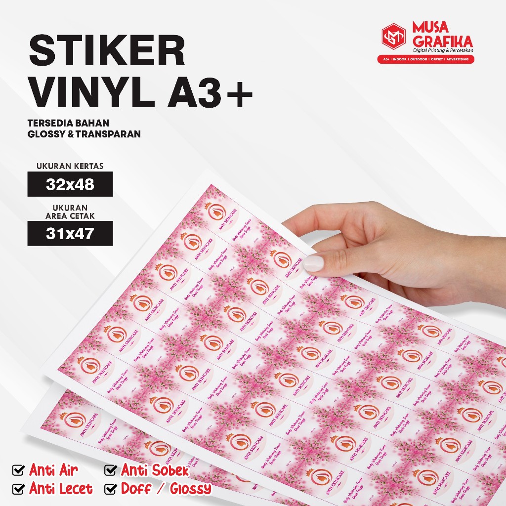 

Stiker Vinyl A3+ Plus Laminasi