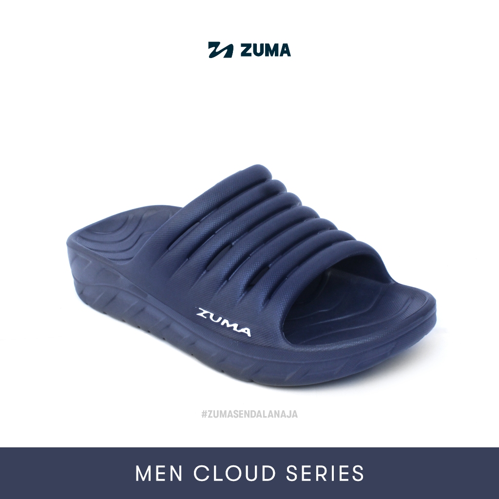 Zuma Men Cloud 2 Navy, Sandal Slop Pria Karet Slip On Polos, Navy