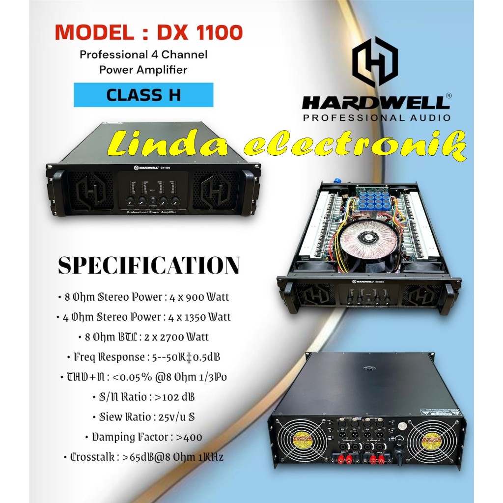 power hardwell dx1100 / dx 1100 CLASS H 4 CHANNEL 900 X 4 ORIGINAL
