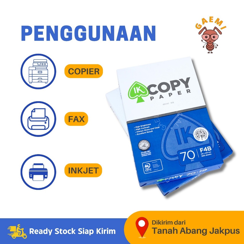 

bib Kertas HVS A4 Copy Paper Blue 75g dan IK Copy Paper 70g Per 1 Dus ( 5 Rim )