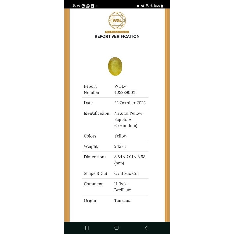 Natural Yellow Sapphire Ring Perak