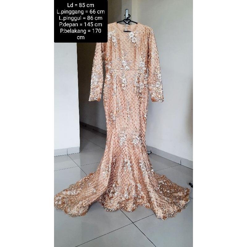 Gaun pengantin model duyung slim full brokat (PL)