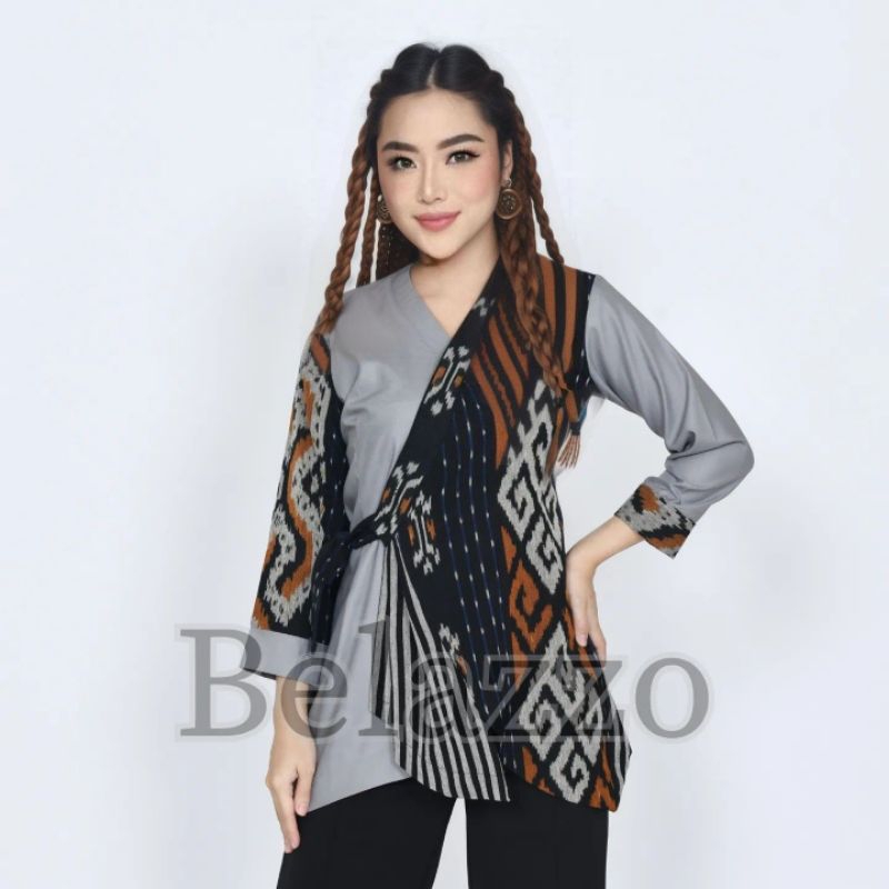 Baju Atasan Blouse Batik Tenun Wanita Modern - Kemeja Kerja Batik Tenun Troso Wanita - Atasan Tenun 