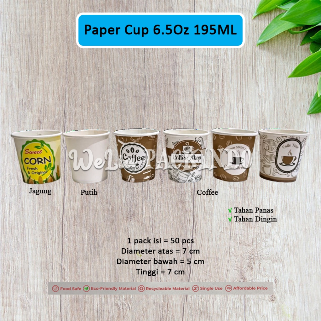 Paper Cup 6.5 Oz Motif Putih, Coffee &amp; Sweet Corn / Gelas Kertas Jasuke / Gelas Kopi Ice Cream Es Krim Tahan Panas Dingin