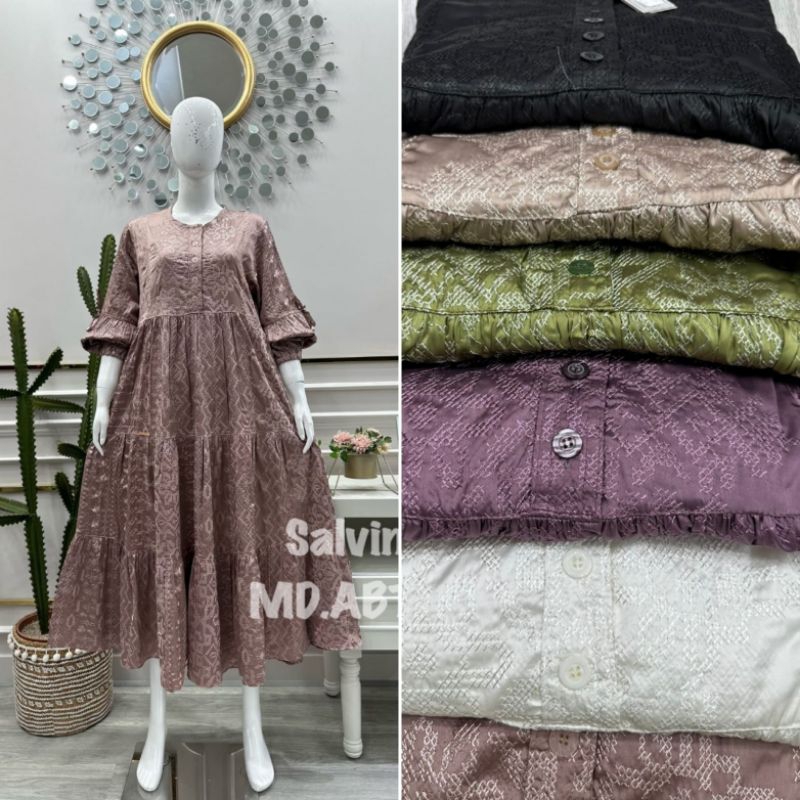 Midi dress ab bordir salvina ys / midi dress lengan balon salvina ys