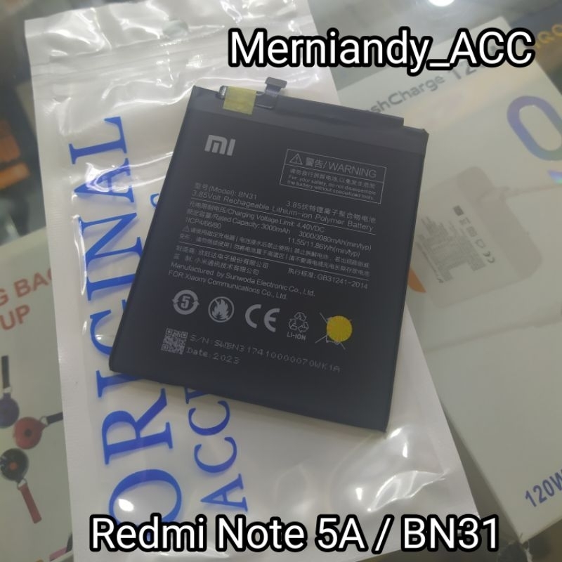 Battery Batre Xiaomi redmi note 5A Bateray BN31 Batrei Original