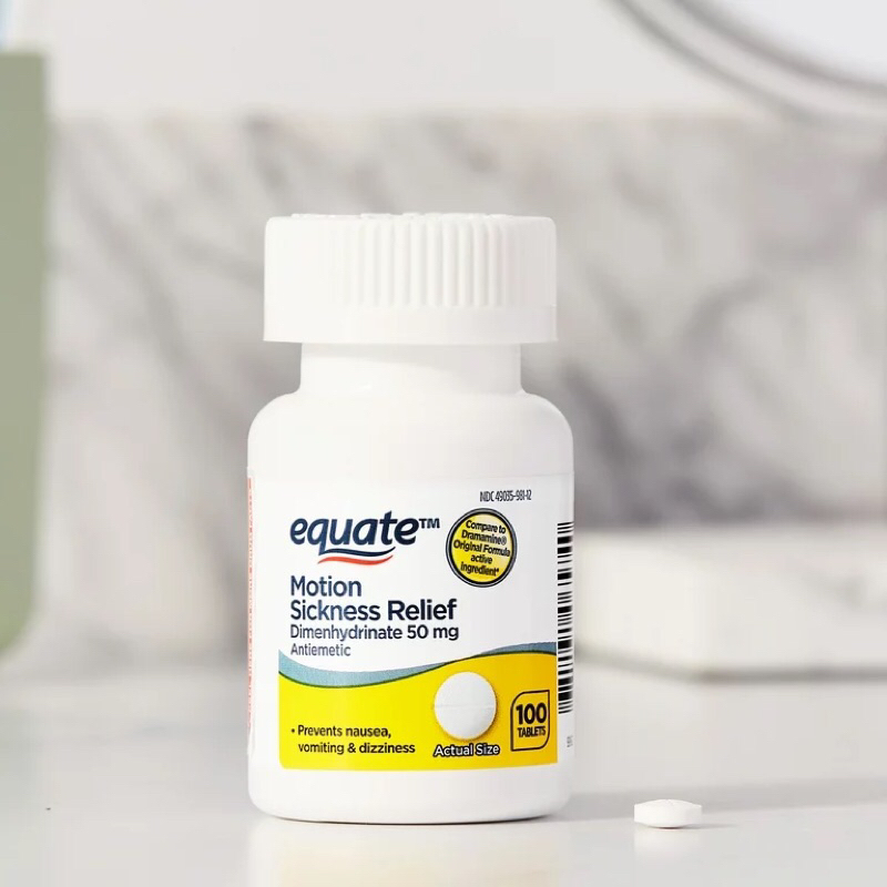 Equate USA Fast Acting Motion Sickness Relief Dimenhydrinate 50 mg - Pereda Mabuk Selama di Perjalan