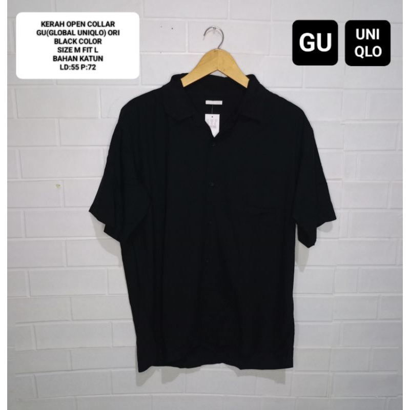 KEMEJA OPEN COLLAR HITAM GU(GLOBAL UNIQLO)ORI SIZE M FIT L