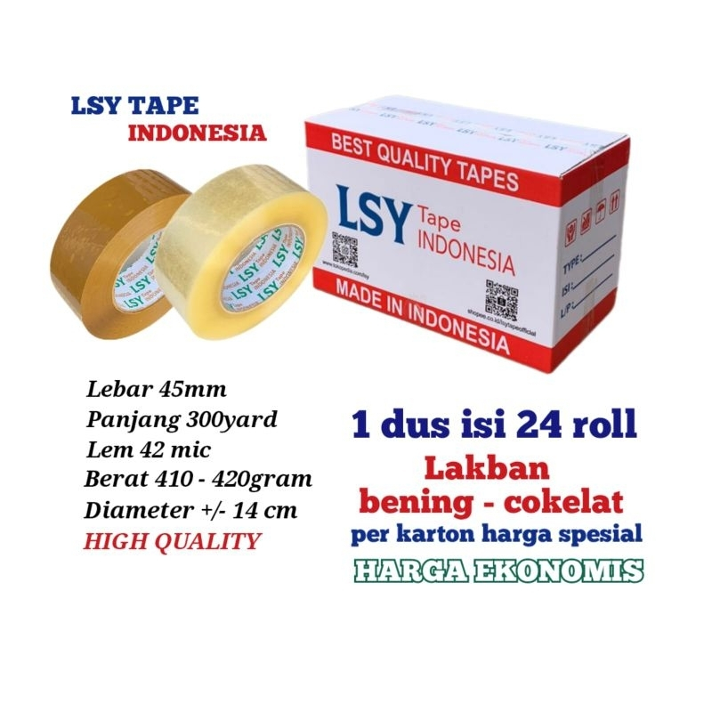 

LSY 1Dus Grosiran 24roll Lakban Bening Full 45mm x 300yard Full 42mic Ekonomis