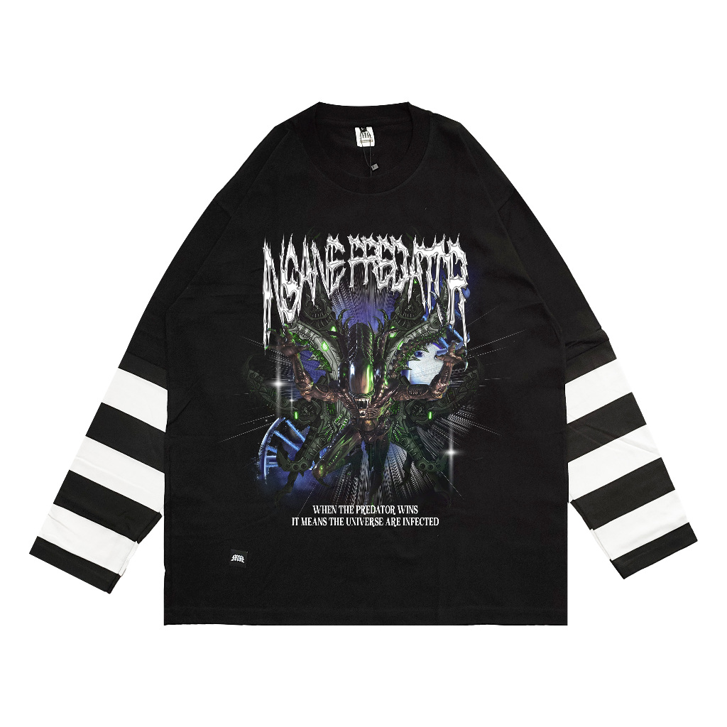 Metamorfosis Clothing - Longsleeve Oversized Tshirt Double Layer Insane Predator Black Cotton Combed