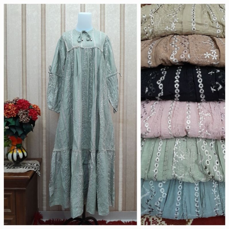 Gamis salvina ys katun bordir original prill renda terbaru