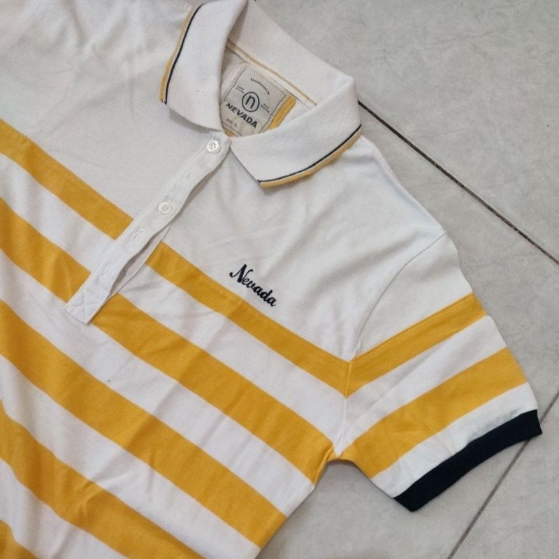 PRELOVED LIKE NEW - POLO SHIRT NEVADA GARIS KUNING PUTIH / KAOS CEWEK BERKERAH