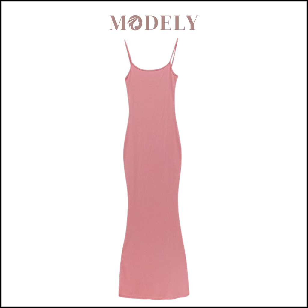 MODELY - Long Dress Slim Fit Square Neck Sleeveless Sexy Gaun Panjang Tanpa Lengan (Size S-XL) DR002