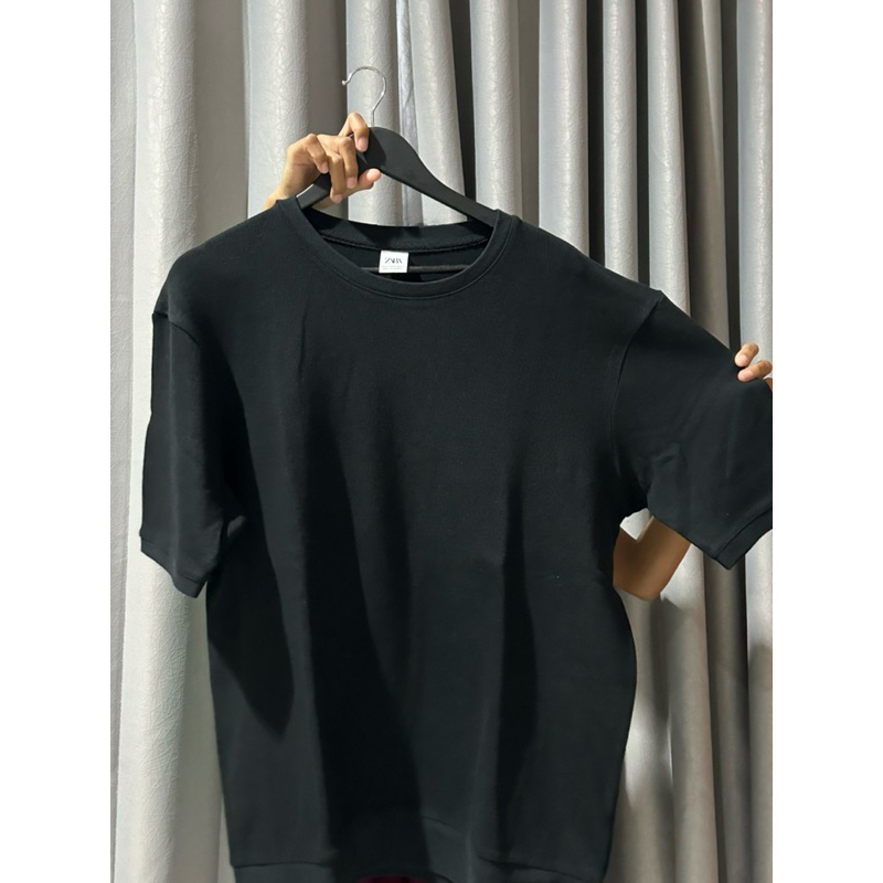 zara basic black t shirt, kaos hitam pria, original