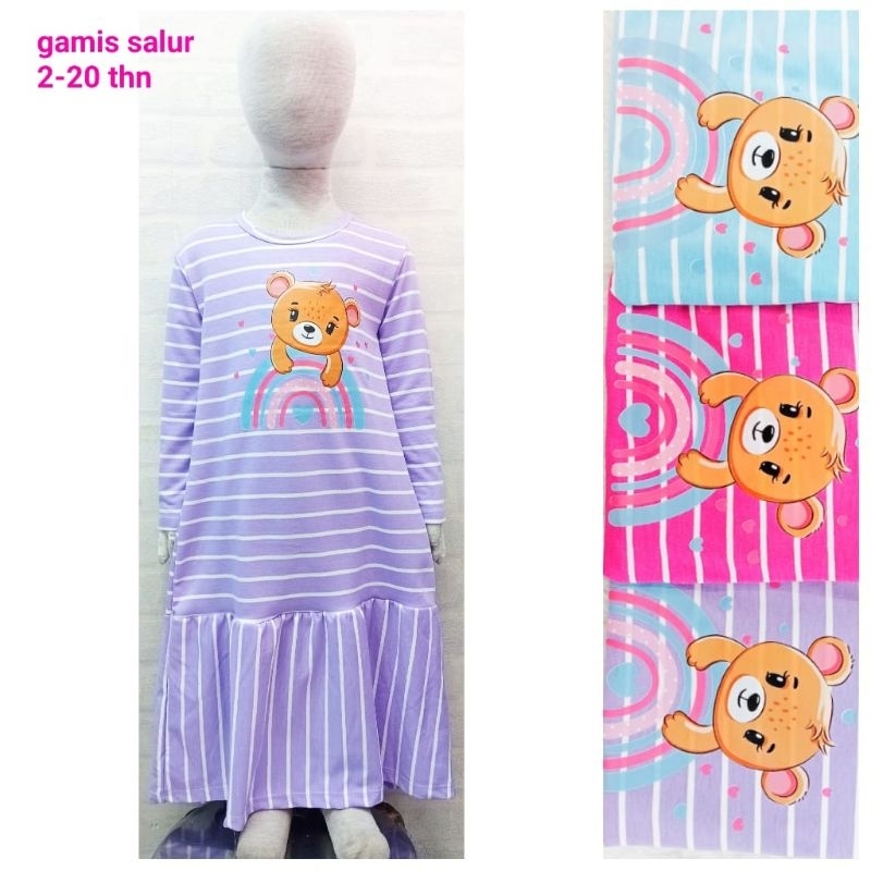 okay gamis salur anak/gamis anak/gamis salur Tedy pelangi/gamis spandek Beby teri