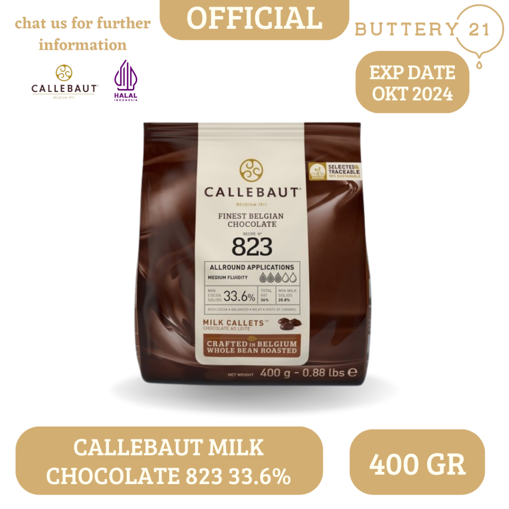 

CALLEBAUT MILK 823 CHOCO COUVERTURE 33,6% - 400 GR