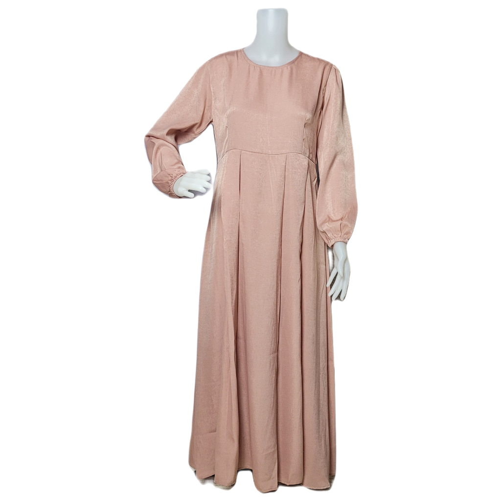 Gamis Perempuan Muslimah Bahan Semi Silk Polos/Kancing