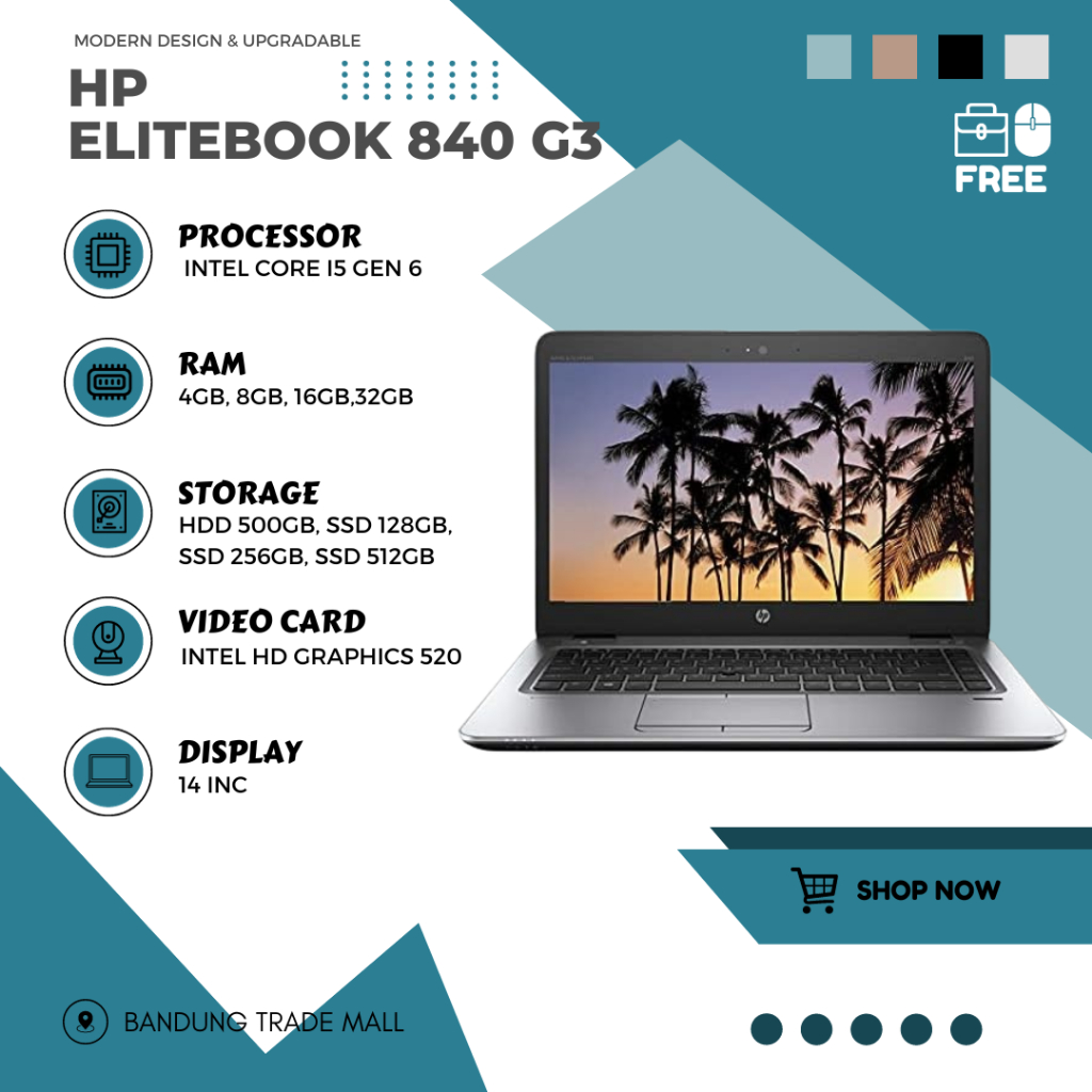 Laptop HP ELITEBOOK 840 G3 CORE I5 GEN 6 RAM 16GB SSD 512GB MULUS