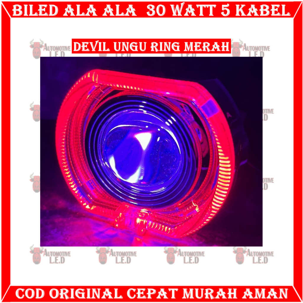 ORIGINAL BILED ALA ALA New Projie Biled cahaya Laser Cut Off jauh dekat 30watt plus devil merah full alumunium Waterproof