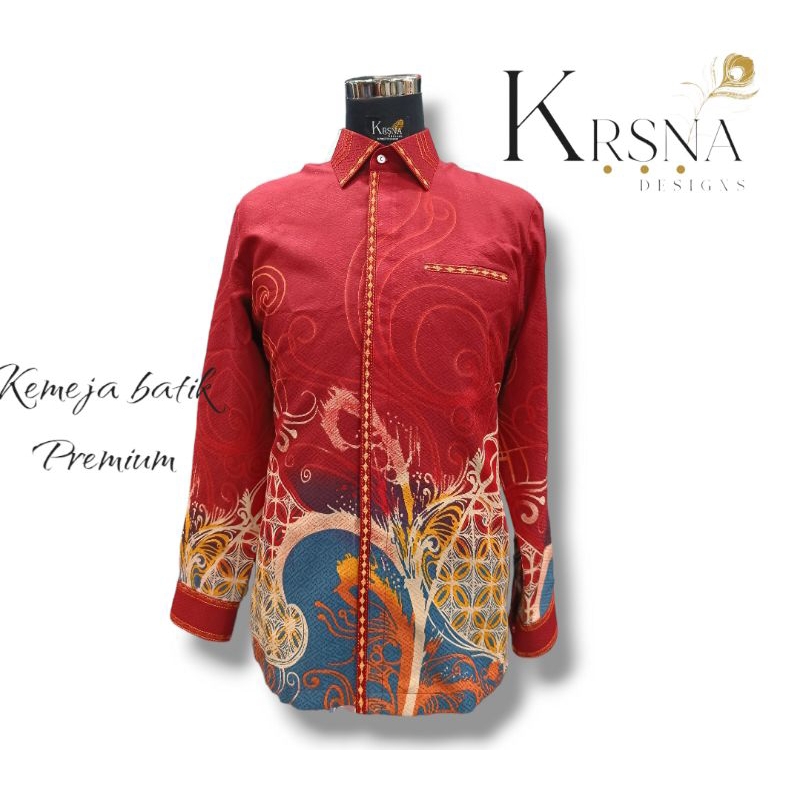 kemeja batik premium pria merah