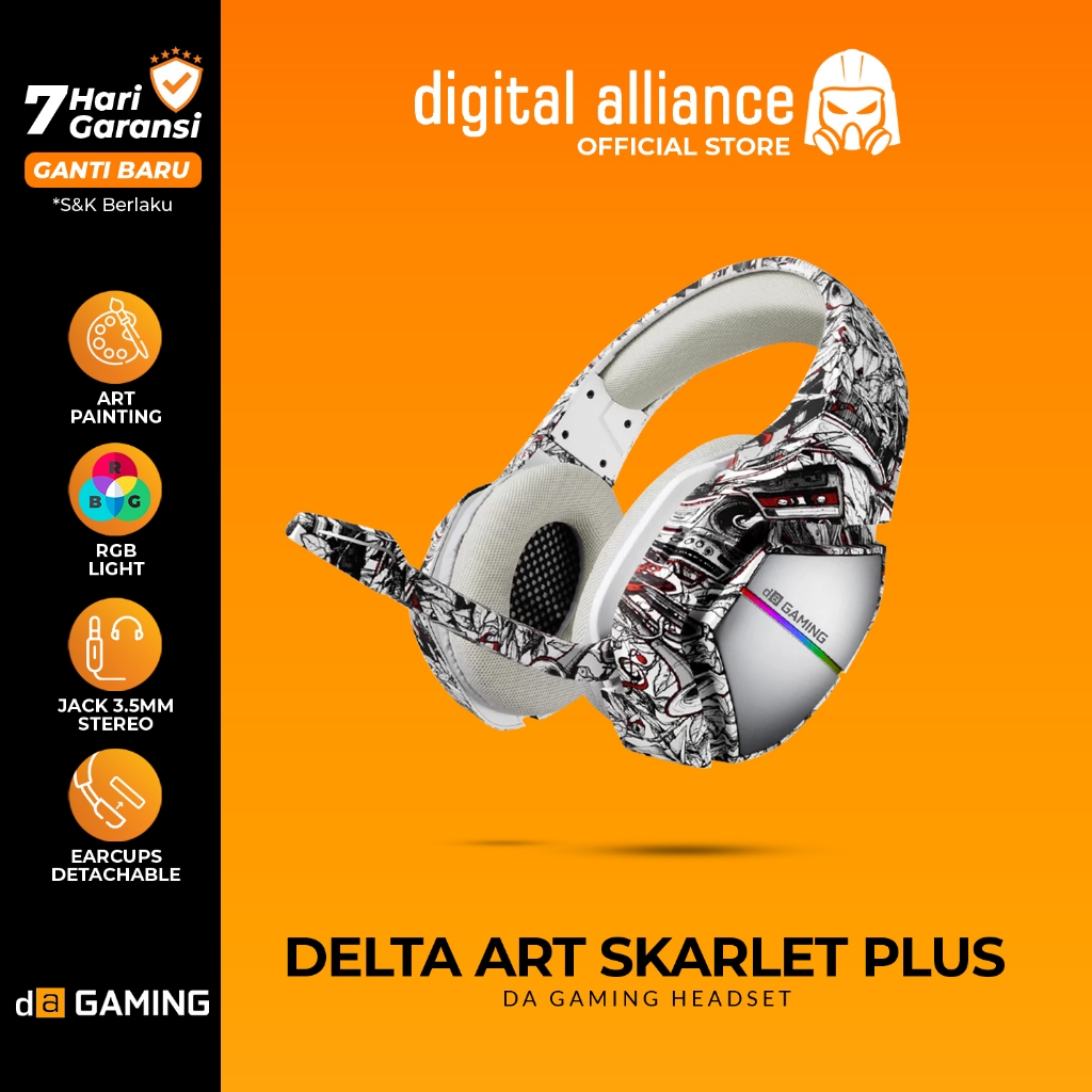 Headset Gaming Digital Alliance RGB Bass USB 3.5mm Mobile PC PS4 Delta Art Skarlet Plus