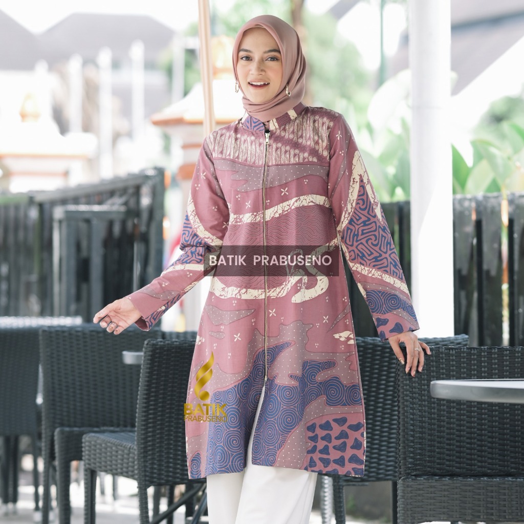 Batik Prabuseno - Tunik Batik Wanita Lengan Panjang Motif Gandari Ungu