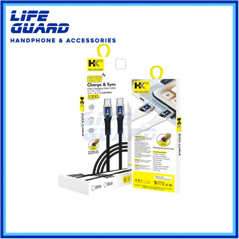 KABEL DATA HK CA-D30 65W FAST CHARGING TYPE C TO TYPE C DATA CABLE CHARGER