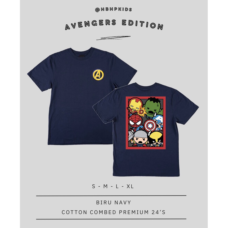 Kaos Anak Umur 1-8 tahun Cotton Combed 24s Gambar Avengers Warna Biru Navy Murah Harga Grosir