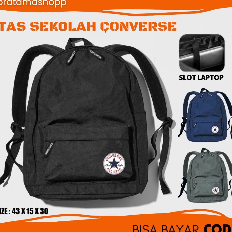 Hemat id2i2Hw Tas Ransel Laptop Kerja Sekolah Pria Converse Hitam  Abu  Navy