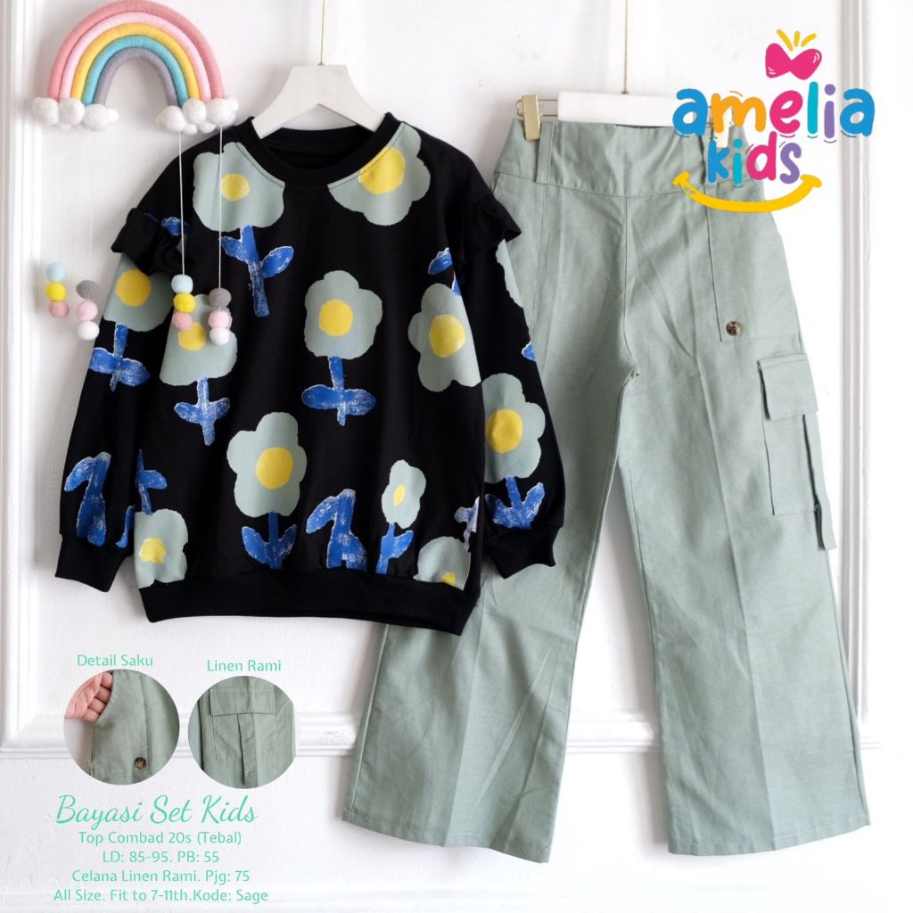 SETELAN BAJU ANAK PEREMPUAN USIA 8-13 TAHUN // FLORIS  SET KIDS BY AMELIA  KIDS // SETCEL ANAK MOTIF