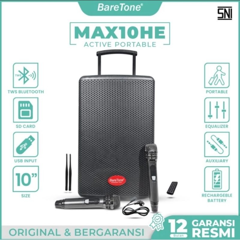 Speaker BareTone MAX10HE 10 inch Bluetooth Tws Original