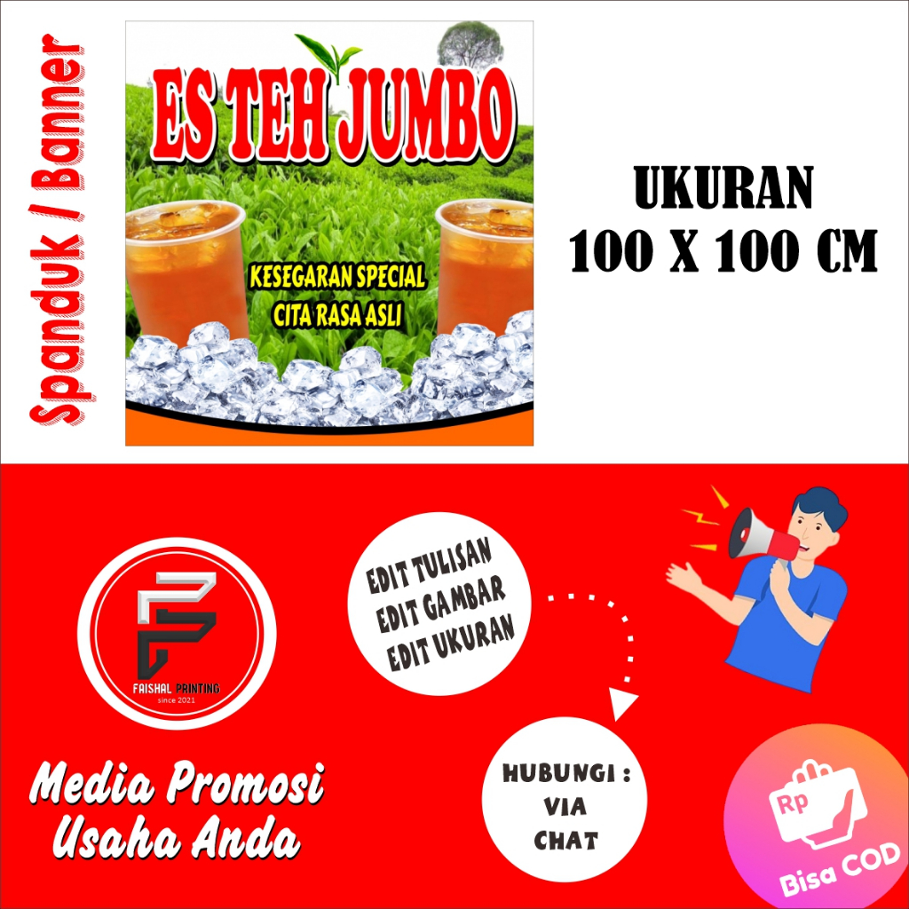 Spanduk Es Teh Jumbo / Banner Es Teh Manis / Spanduk es Teh Ukuran 1 x 1 m