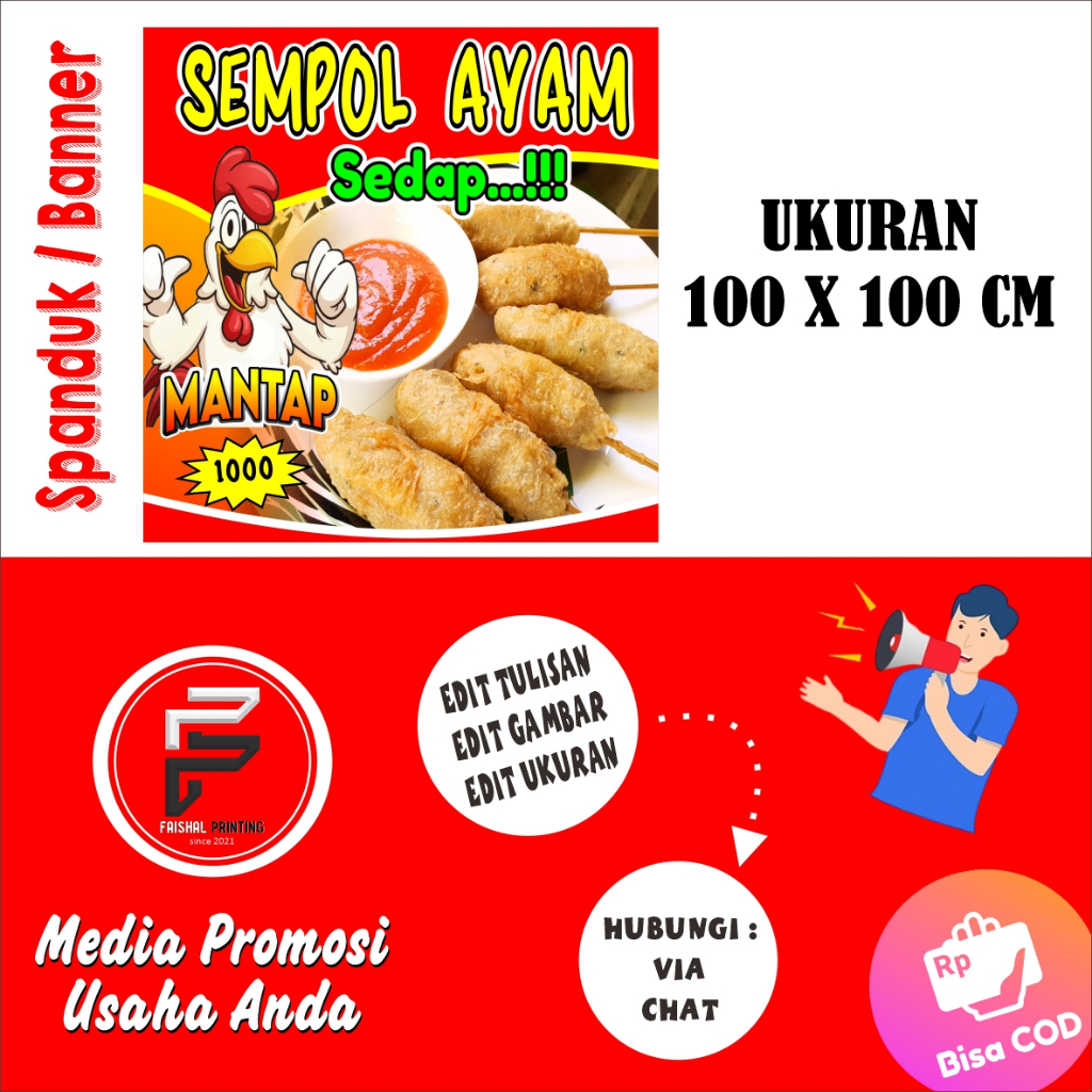 Spanduk Sempol Ayam / Banner Sempol Ayam / Spanduk Sempol Ukuran 1 x 1 m