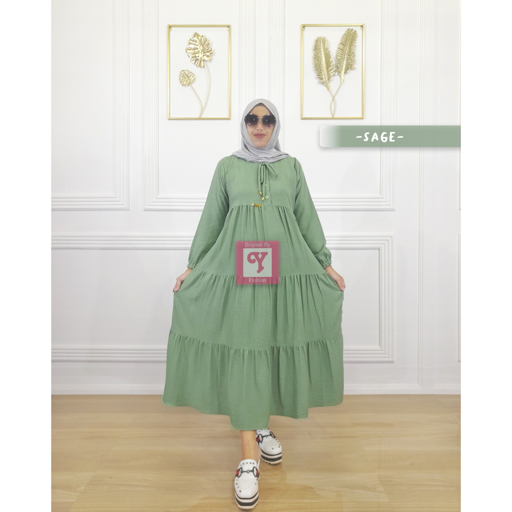 Midi Dress NAILA STANDAR Cotton Two Tone Katun Premium | YULIIRA FASHION Kancing Busui Wanita MidiDr