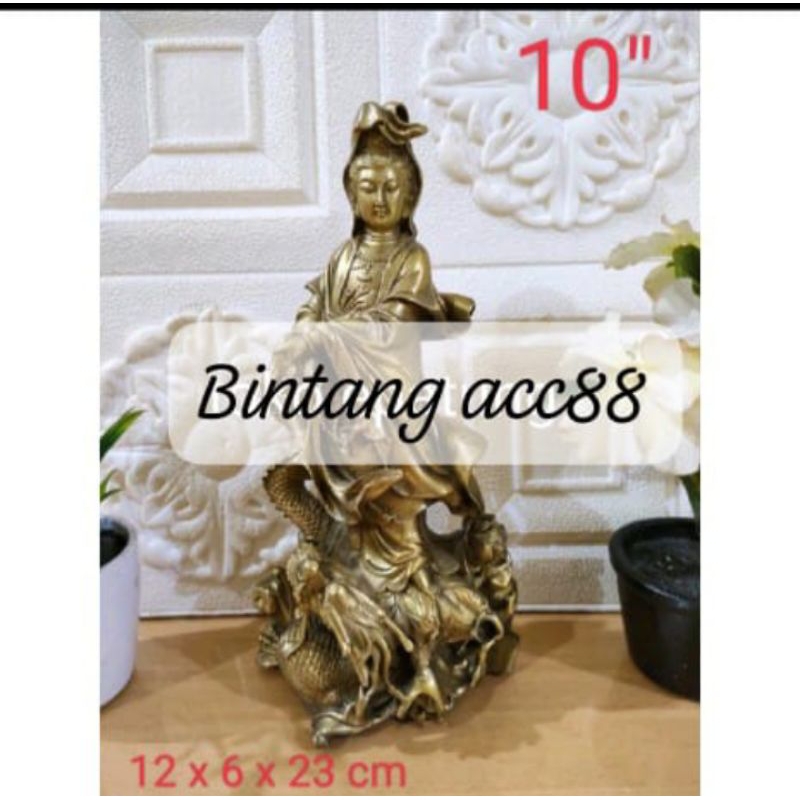 patung dewi kwan im/kwan in/guan yin- naga kuningan- 10inch