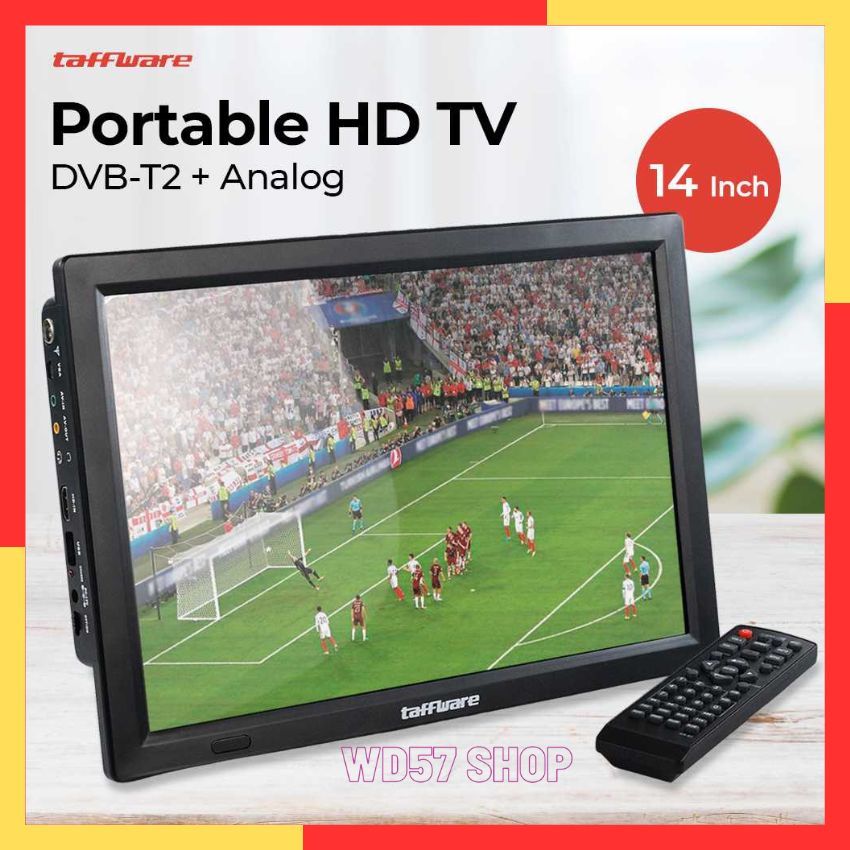 Monitor 14 Inch HD TV LCD LED Digital Analog Portable Baterai Rechargeable Remote Kontrol