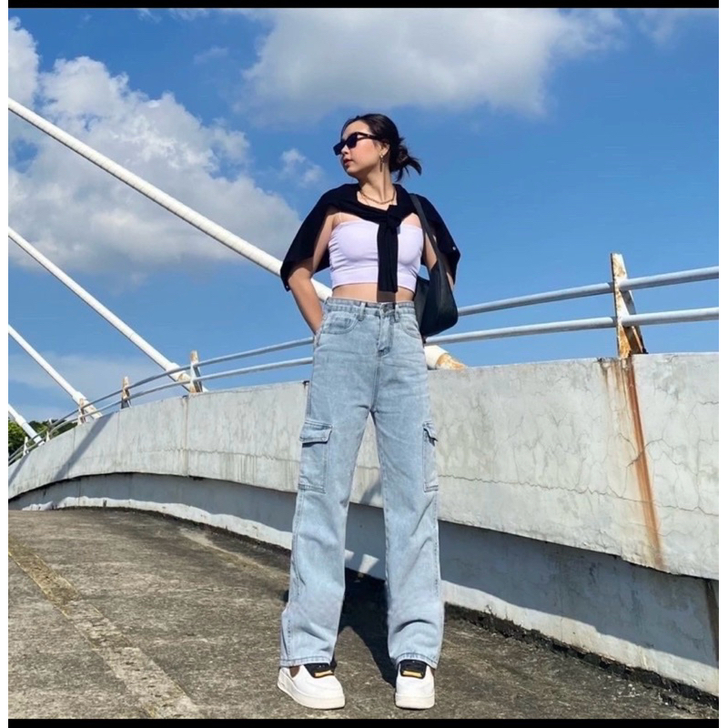 CELANA CARGO JEANS WANITA PREMIUM /CELANA CARGO JEANS