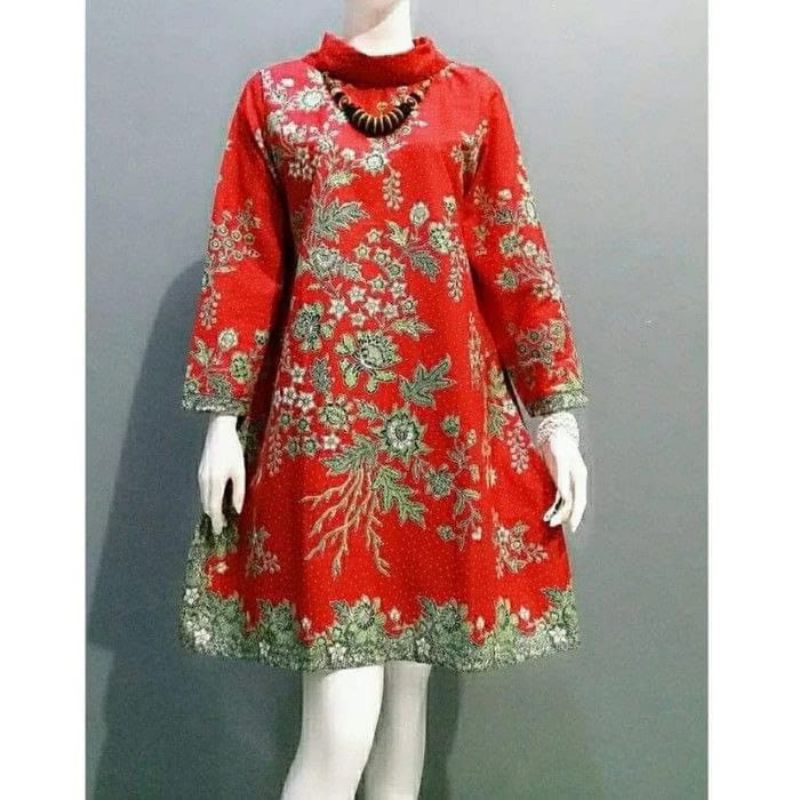 Tunik Batik Kerah Jumbo - Atasan Batik Wanita Modern Terbaru - Baju Batik Wanita Kekinian Tunic