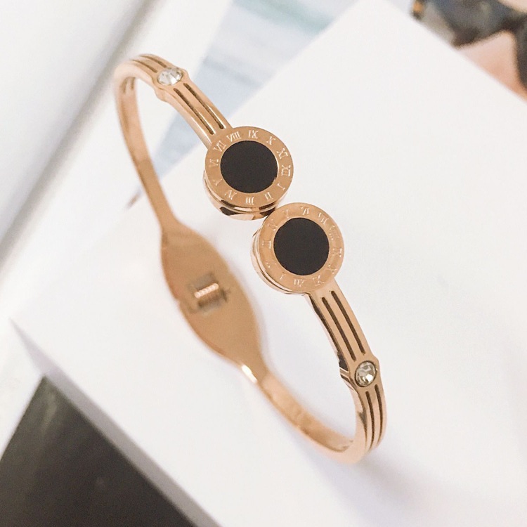 Gelang Bangle Titanium Rose Gold Asli Anti Karat Roman Black / Gelang Wanita Titanium / Accesories W