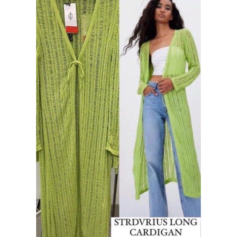 STRADIVARIUS LONG CARDIGAN KNIT LIME GREEN OUTER RAJUT PANJANG SUMMER PANTAI SALE FROM 699‼️