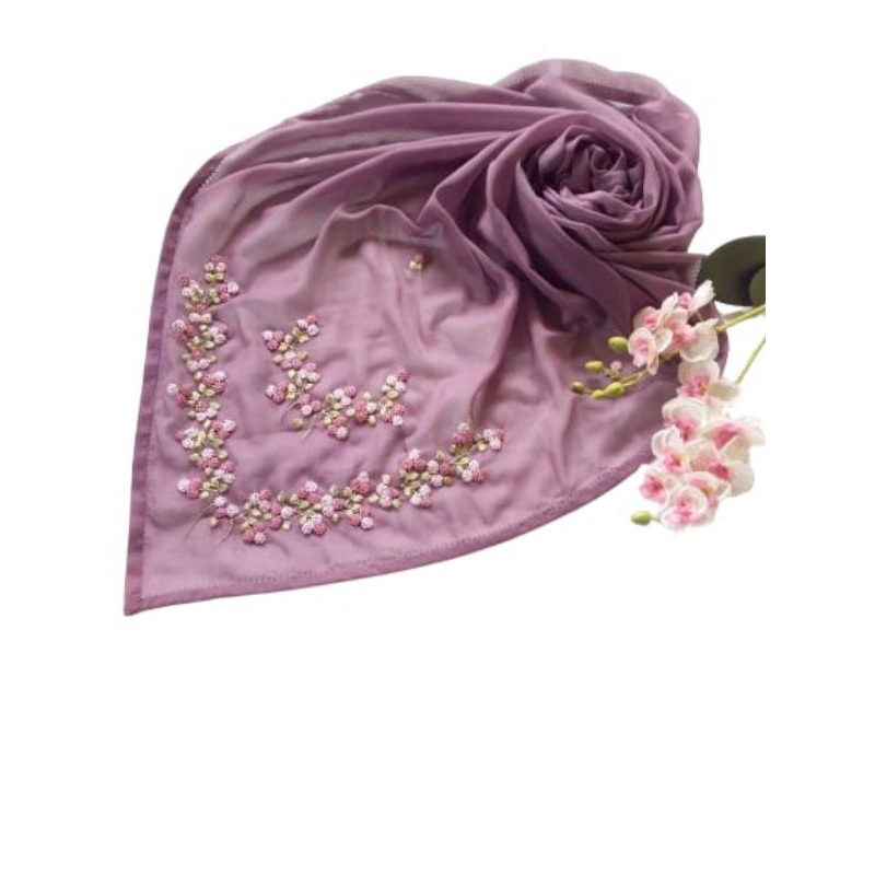 Hijab Segiempat Sulam Edelweiss Paris