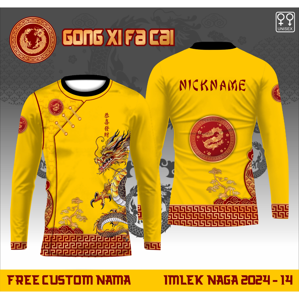 Baju imlek cheongsam wanita lengan panjang kaos jersey changsan tahun baru cina 2024 shio naga
