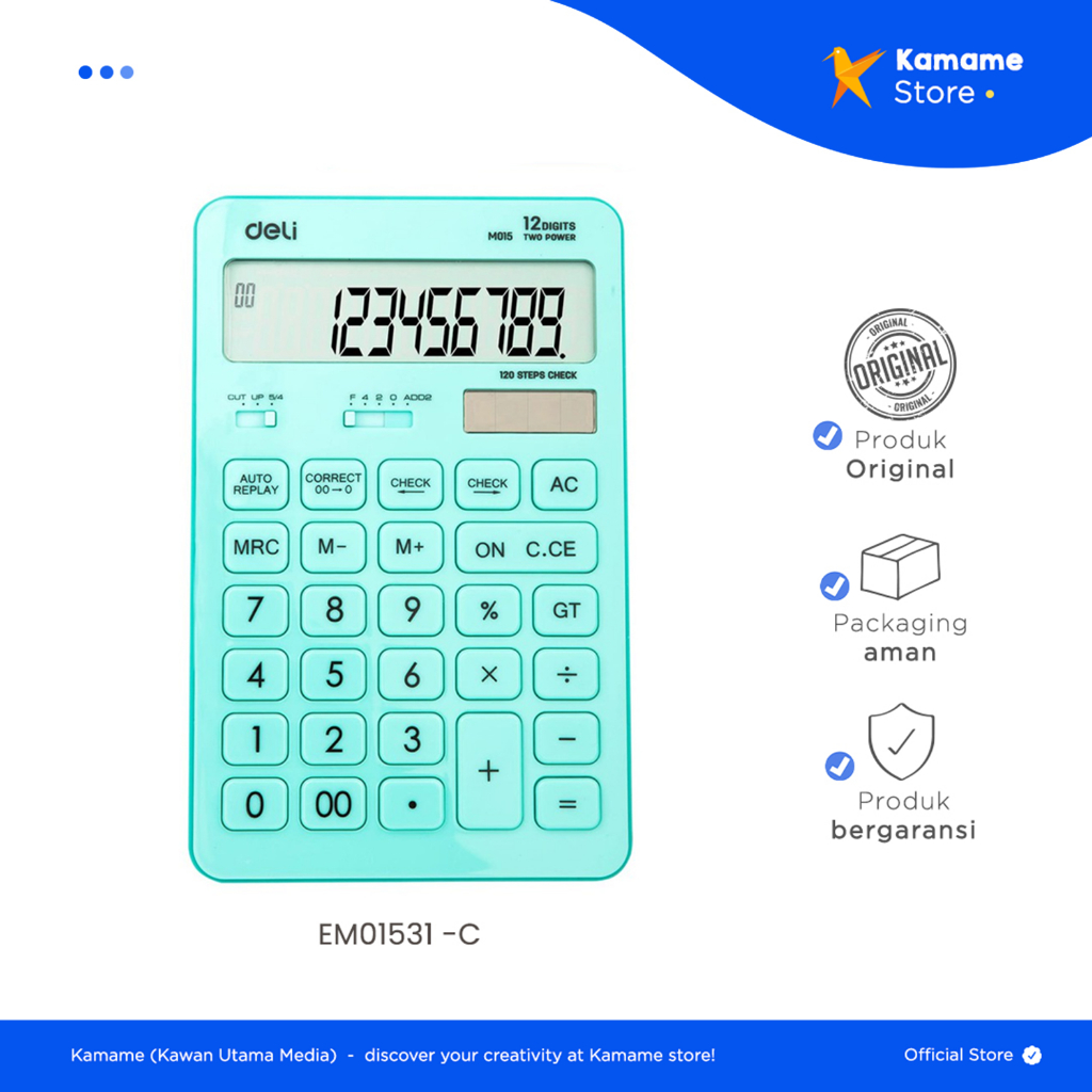 

Deli Desktop Calculator - 12 Digits 3 Warna Green Red Blue EM01531 EM01551 EM01541 - Kamame - Kamame