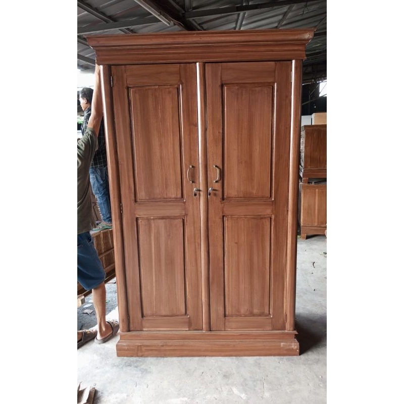 lemari pakaian 2 pintu jati, model minimalis kaki srebet