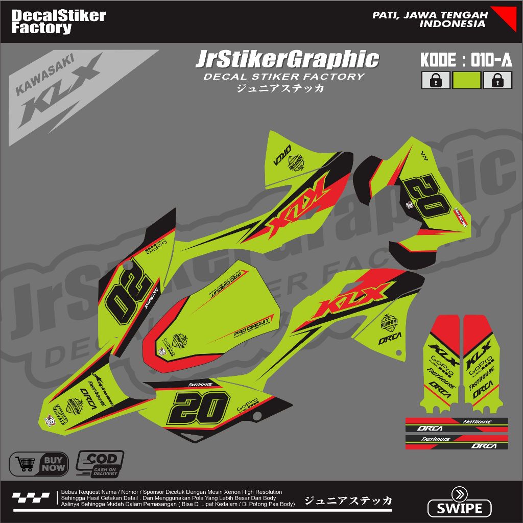 BISA COD)  DECAL STICKER KLX 150 BF-G-SE- EXTREME FULLBODY-DEKAL KAWASAKI KLX BF HIJAU VARIASI KEREN