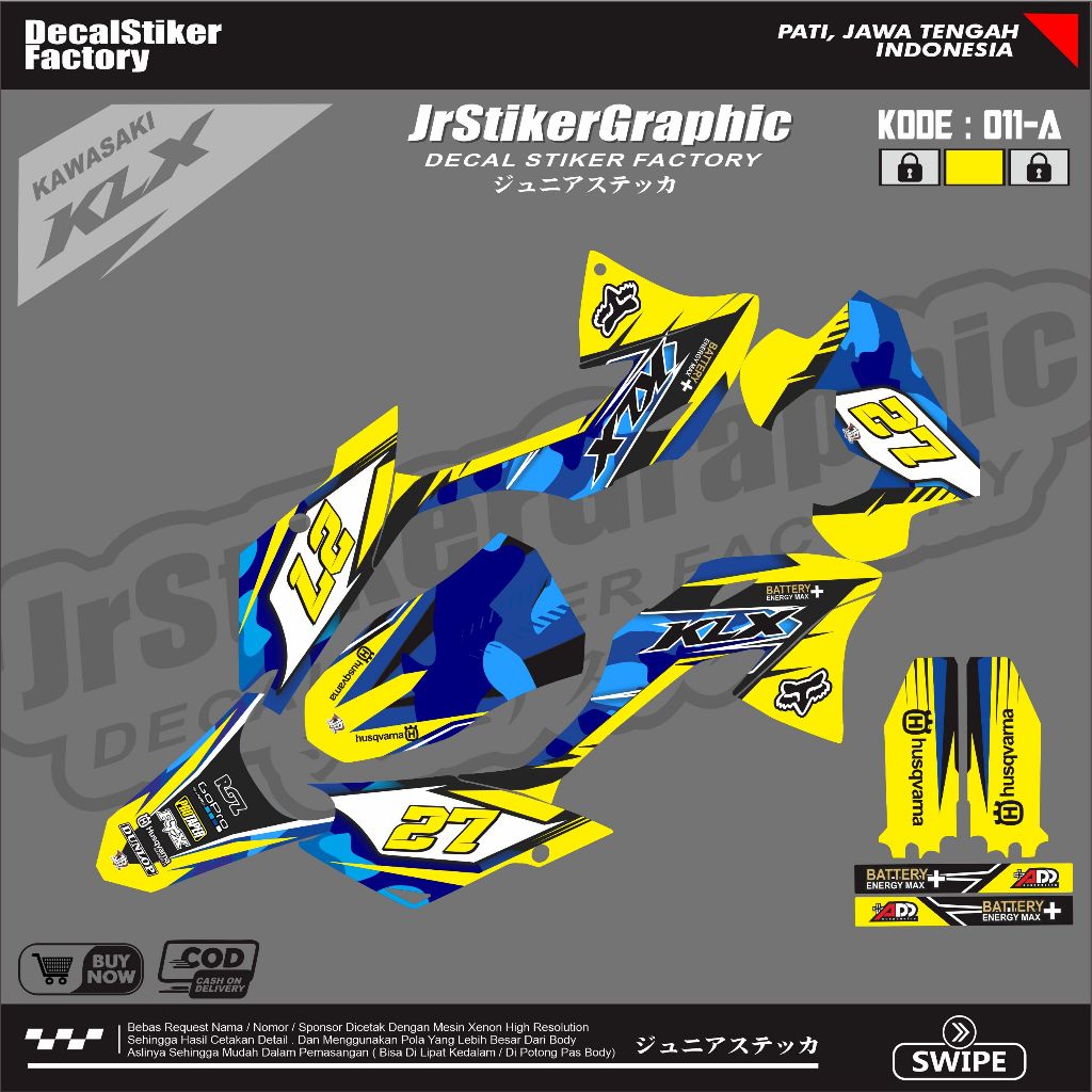 (BISA COD) DECAL KAWASAKI KLX BF 150  SIMPLE FULL BODY-DEKAL KAWASAKI KLX BF HIJAU VARIASI KEREN-DEK